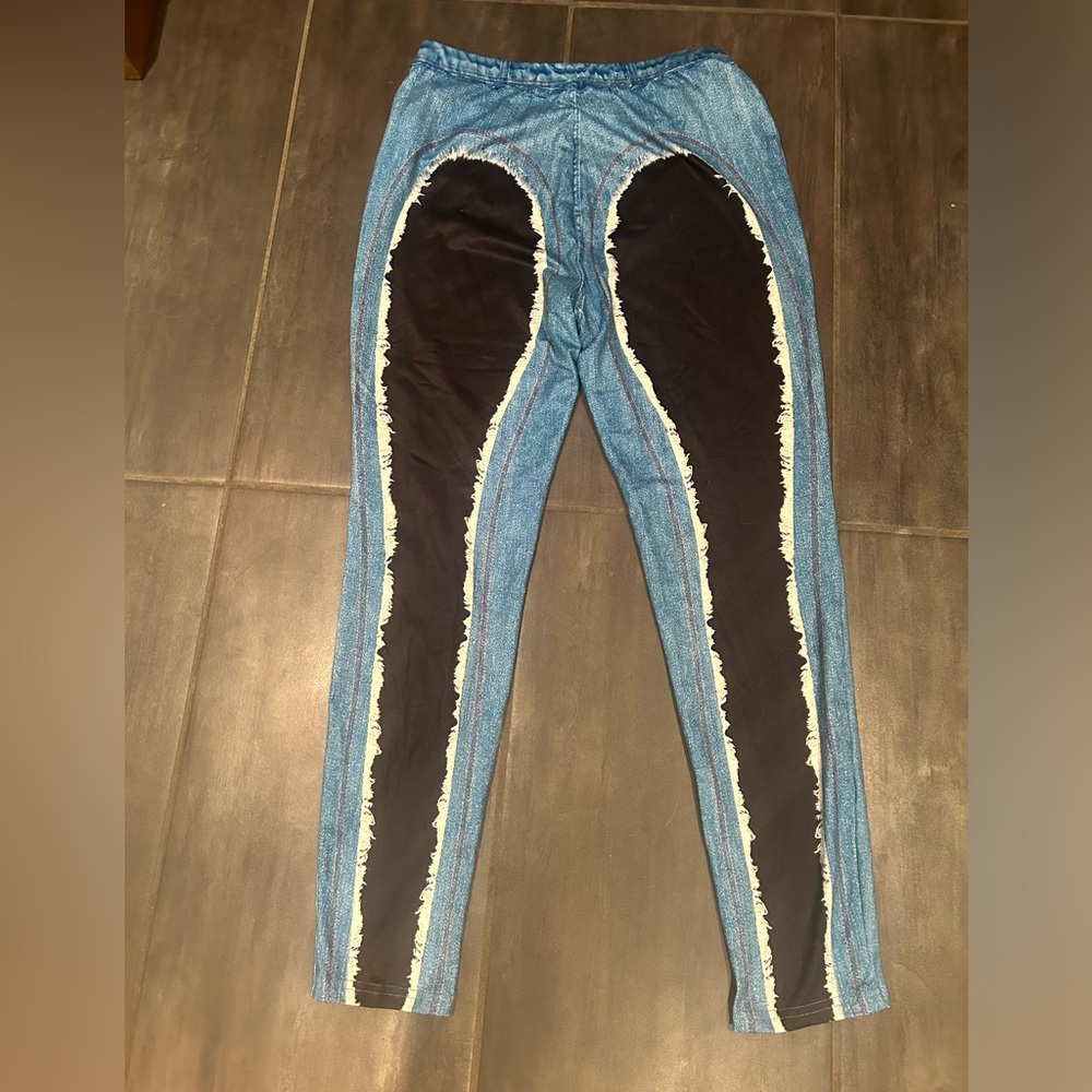 Blue and Black Distressed Jean Tights